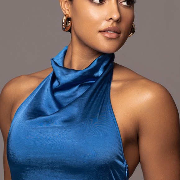 BLUE FIRST IMPRESSIONS SATIN MAXI DRESS - Picture 4 of 5